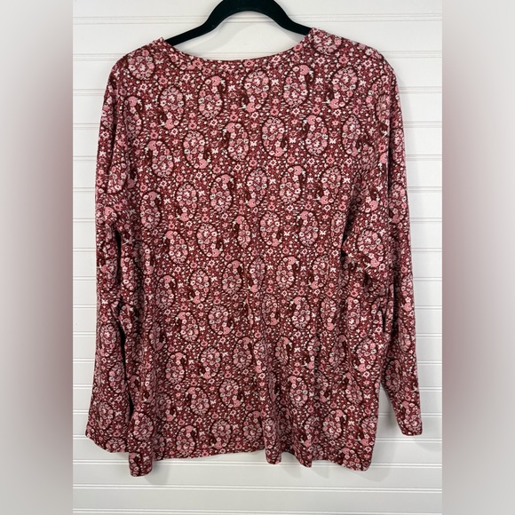 Lands' End Women's Long Sleeve paisley pink & brown Floral casual top. Size 2X - Picture 2 of 7
